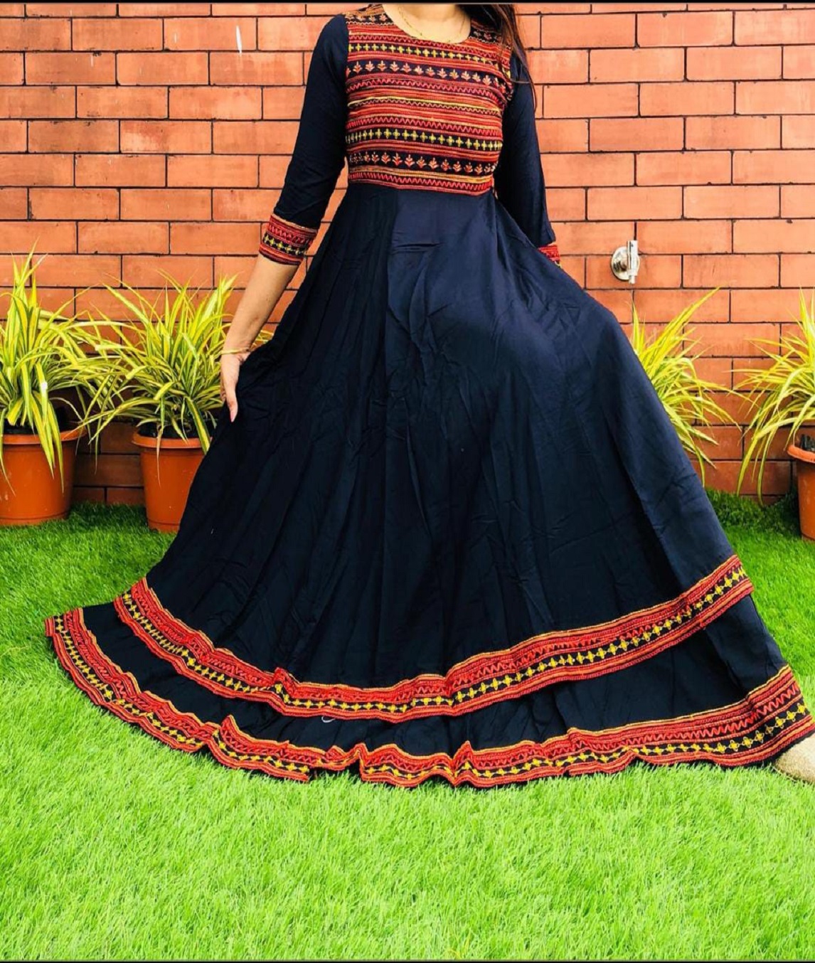 A Beautiful Long Gown Reyon  Work Hand Tubelight Work And Embroi